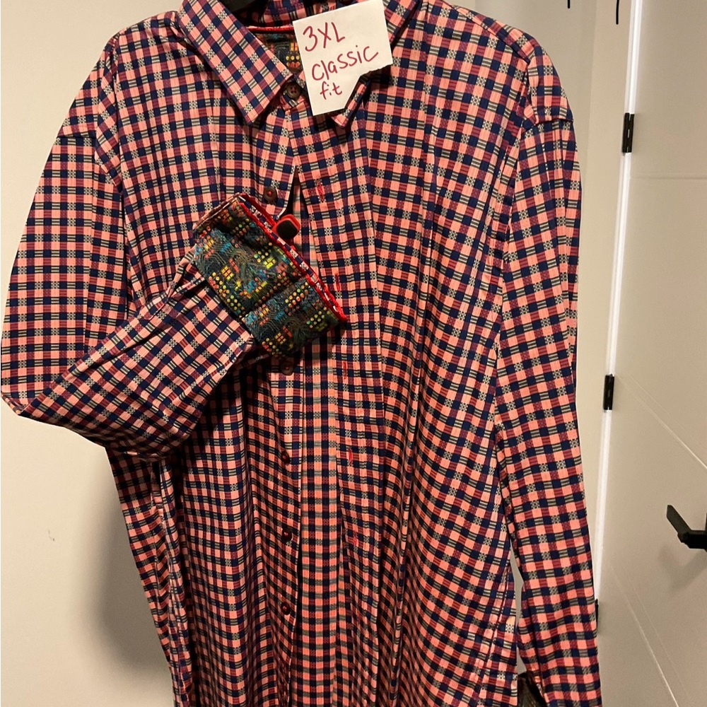 Men's Pink and Blue Checkered Shirt